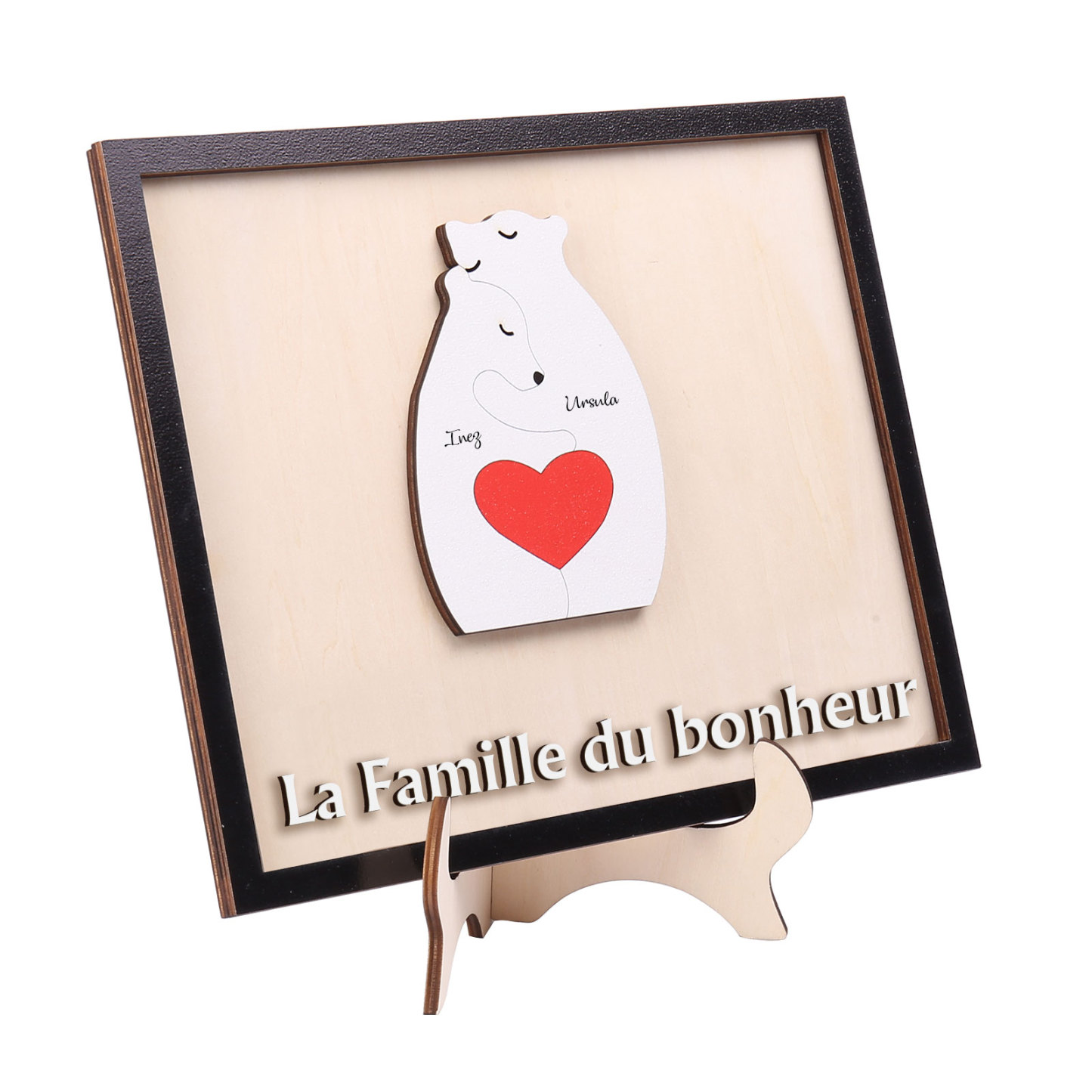 À ma Famille - Décoration en bois Ours 2 Prénoms Personnalisés Ornement pour Famille