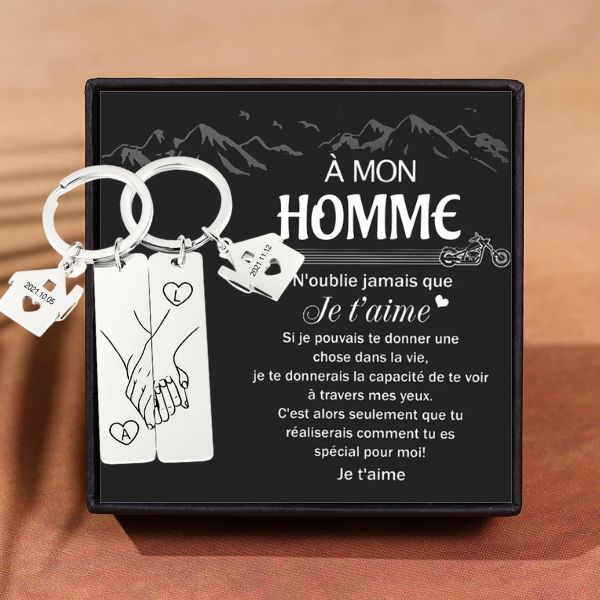 À mon Hommme - Porte-Clés la main dans la main 2 Lettres Personnalisés