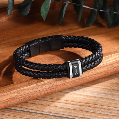 Bracelet Personnalisé en Cuir et Acier Inoxydable Personnalisé avec 1 Prénom Bracelet Homme | Jessemade