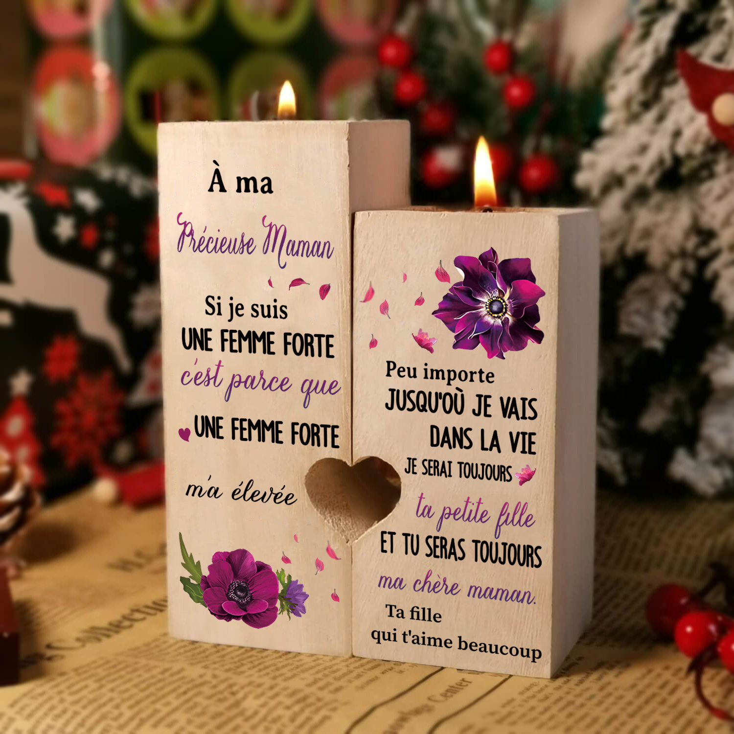 Bougeoirs en Bois 2PCS sans bougie A Ma Précieuse Maman