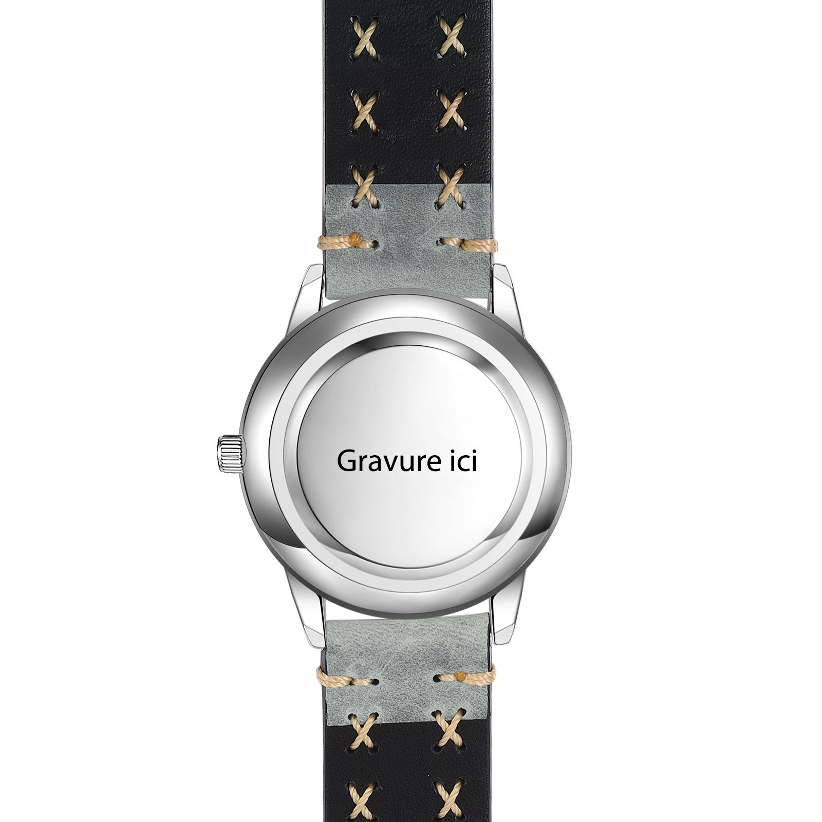 Montre Personnalisée Photo avec Gravure du prénom en Cuir véritable