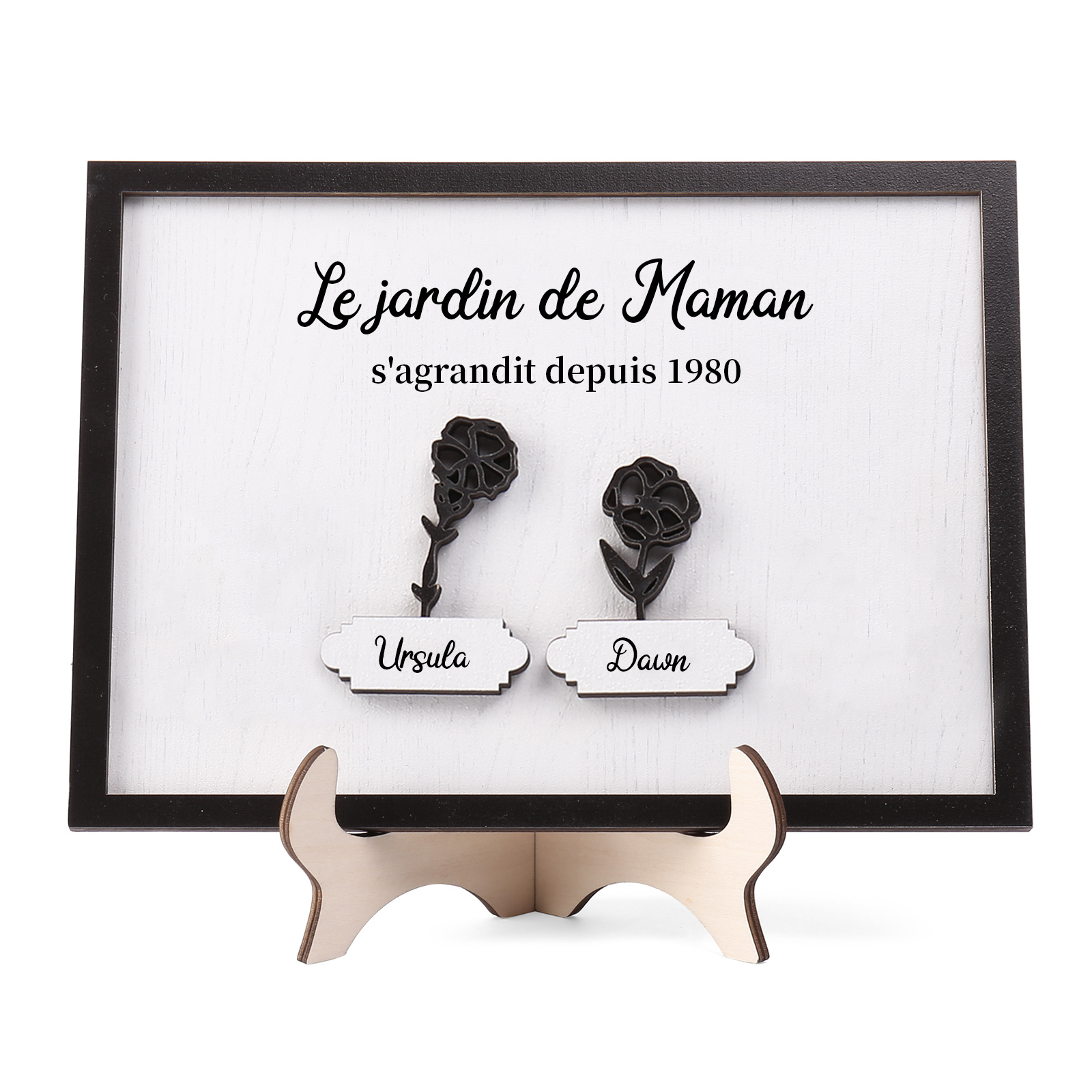 À ma Maman - Décoration en bois Fleurs 2 Prénoms Personnalisés avec Fleurs de naissance Ornement pour Famille