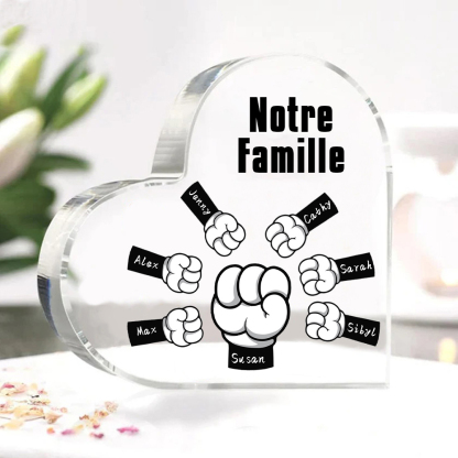 À mon Papa/Maman - Plaque Acrylique en Forme de Cœur Poings 7 Prénoms Personnalisés avec 1 Texte