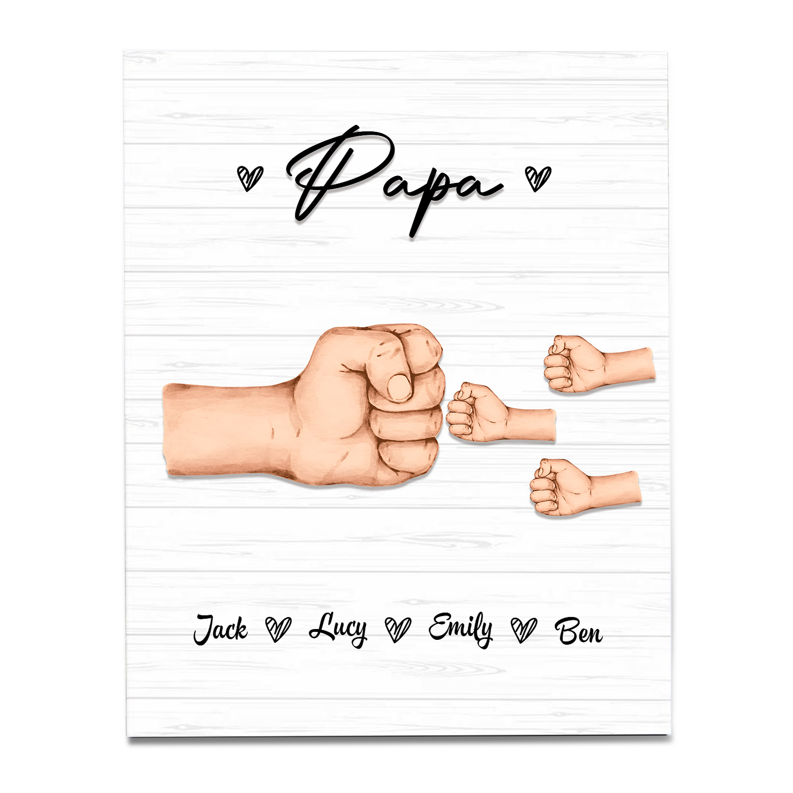 À Mon Papa/Papi-Cadre en Bois Poings 4 Prénoms Personnalisés avec Texte