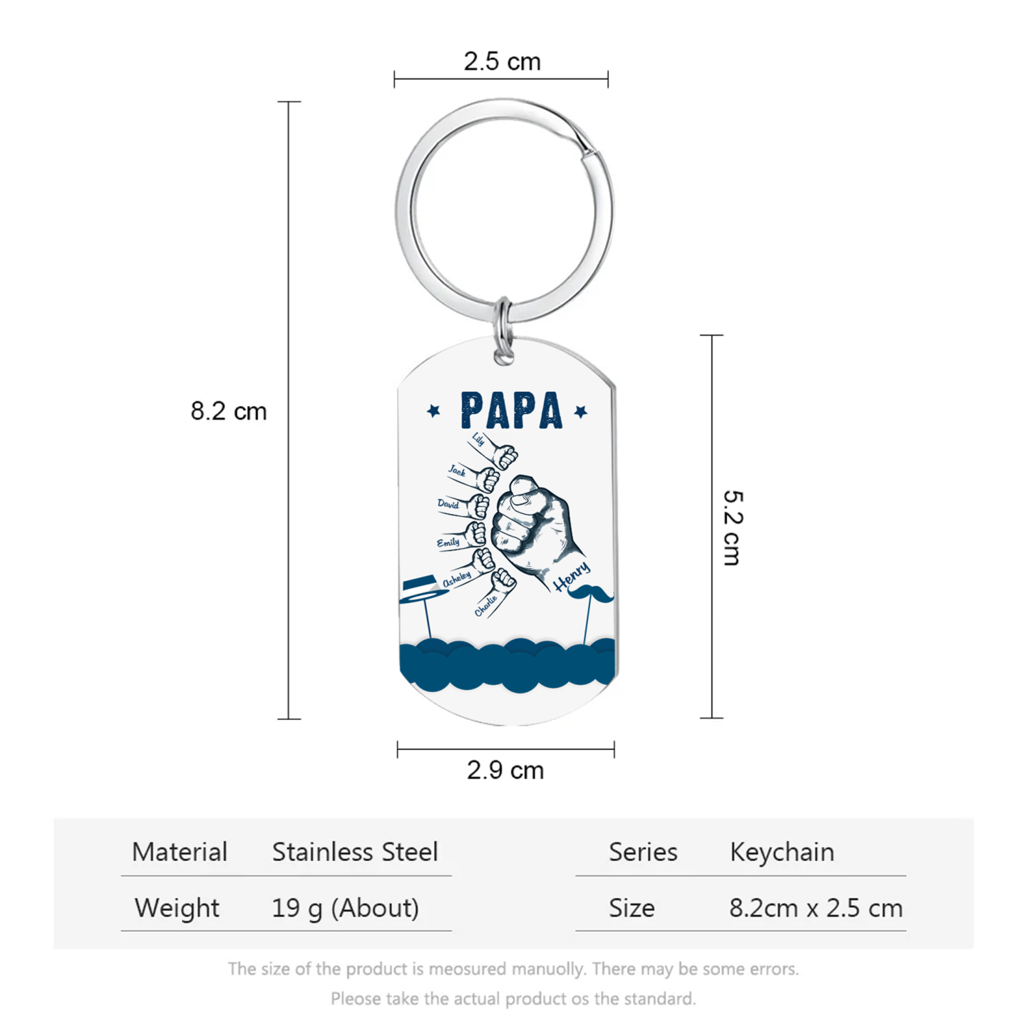 À Papa/Papi - Porte-Clés Poings 7 Prénoms Personnalisés