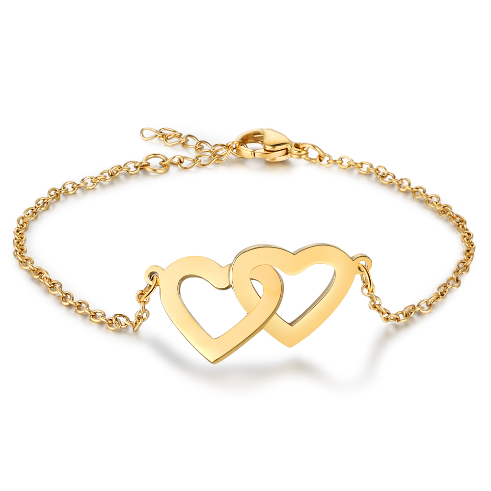 Bracelet Personnalisé Femme 2 Prénoms Personnalisés avec 2 Cœurs｜Jessemade