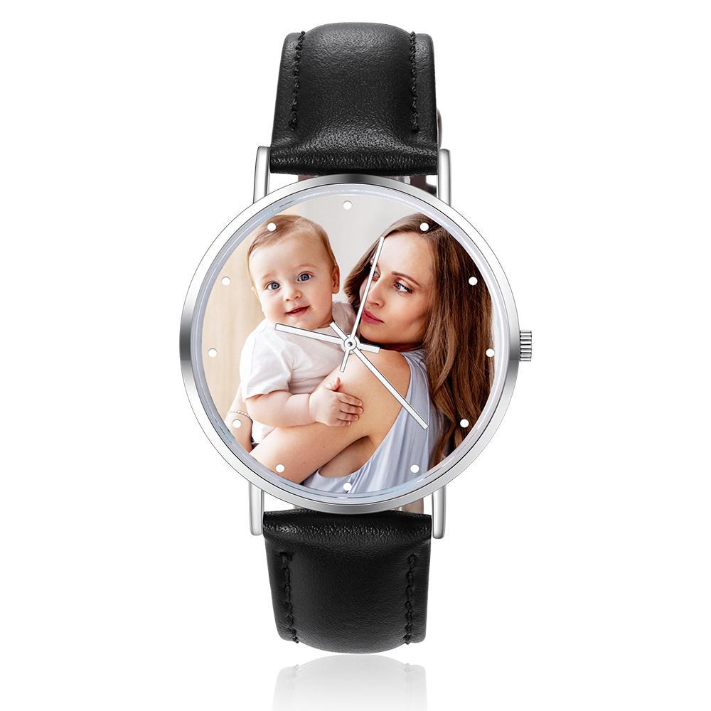 Montre Personnalisée Photo avec Gravure du prénom ou Message Bracelet en Cuir