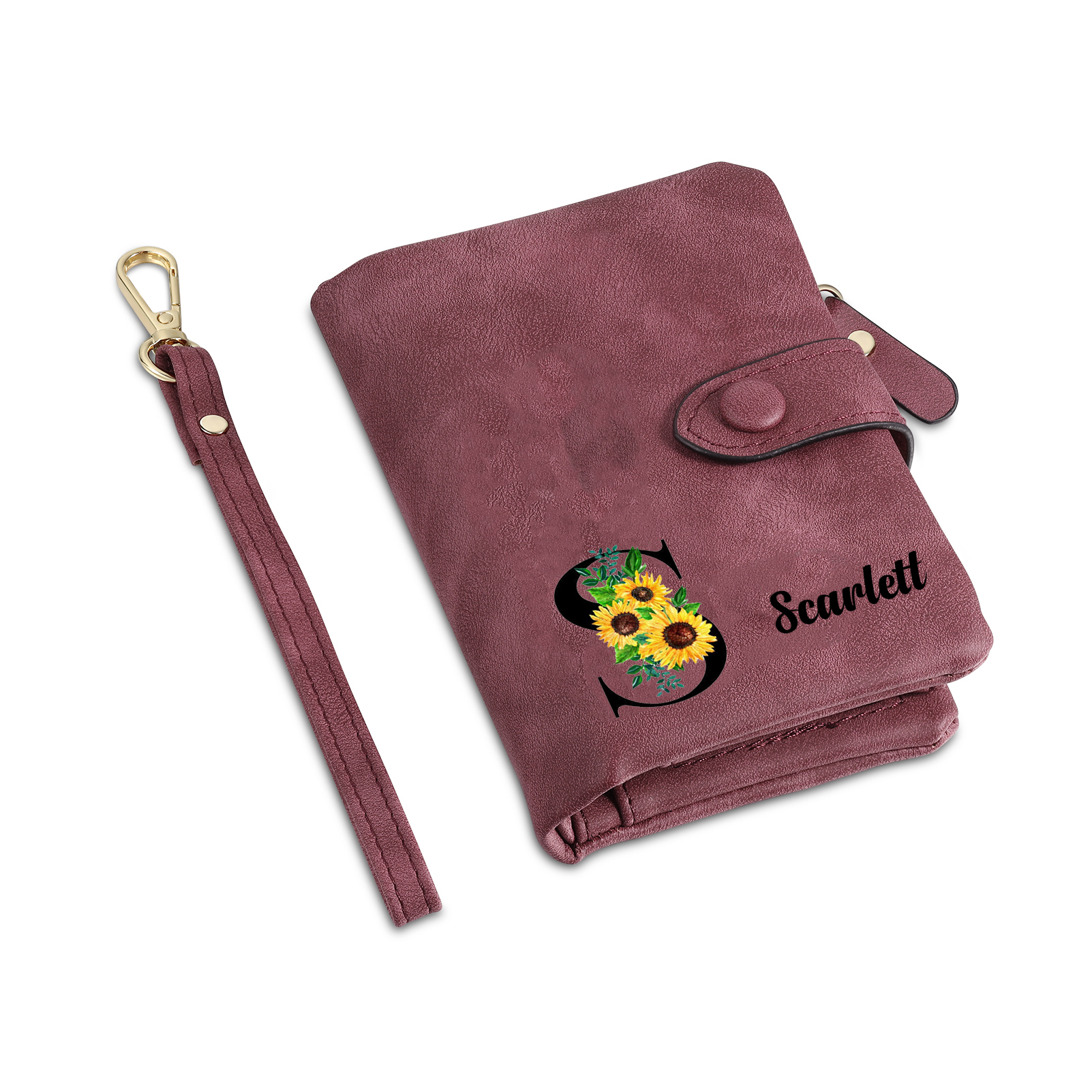 Portefeuille Fleur 1 Prénom et Lettre Personnalisés avec Photo et Texte Porte-Monnaie Carte pour Femmes