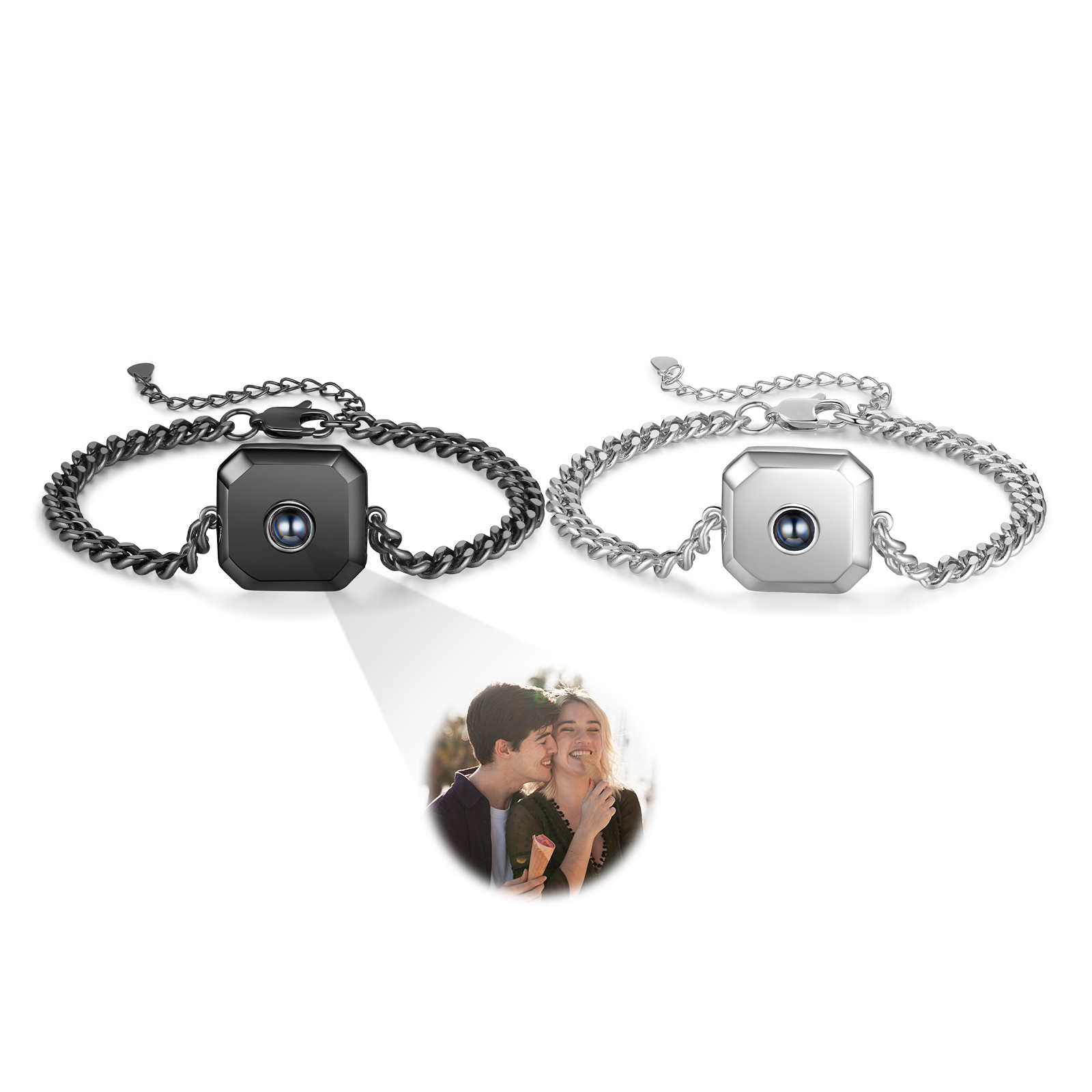 2PCS Bracelets Carrés Bracelet Photo Projection Noir et Blanc pour Couple｜ Jessemade