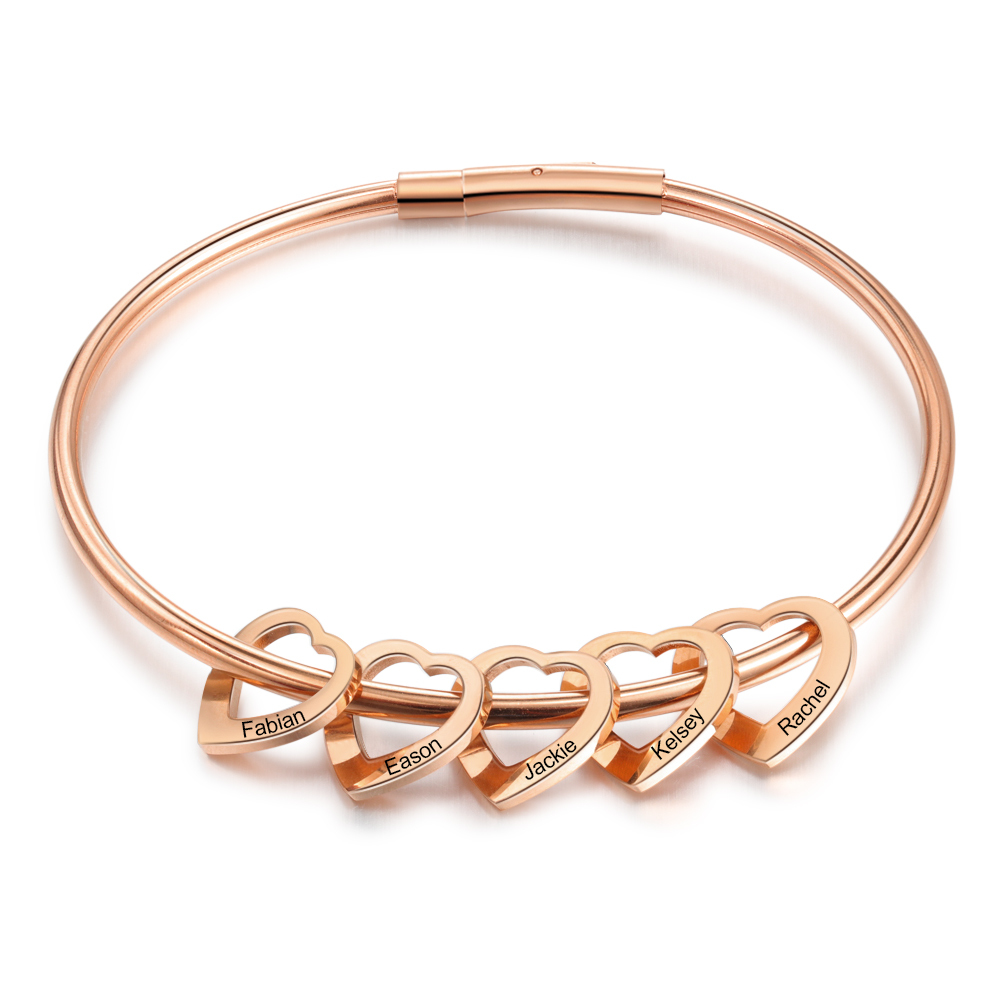 Bracelet Personnalisé 5 Prénoms Avec Pendentifs Coeur Bracelet Coeur|Jessemade