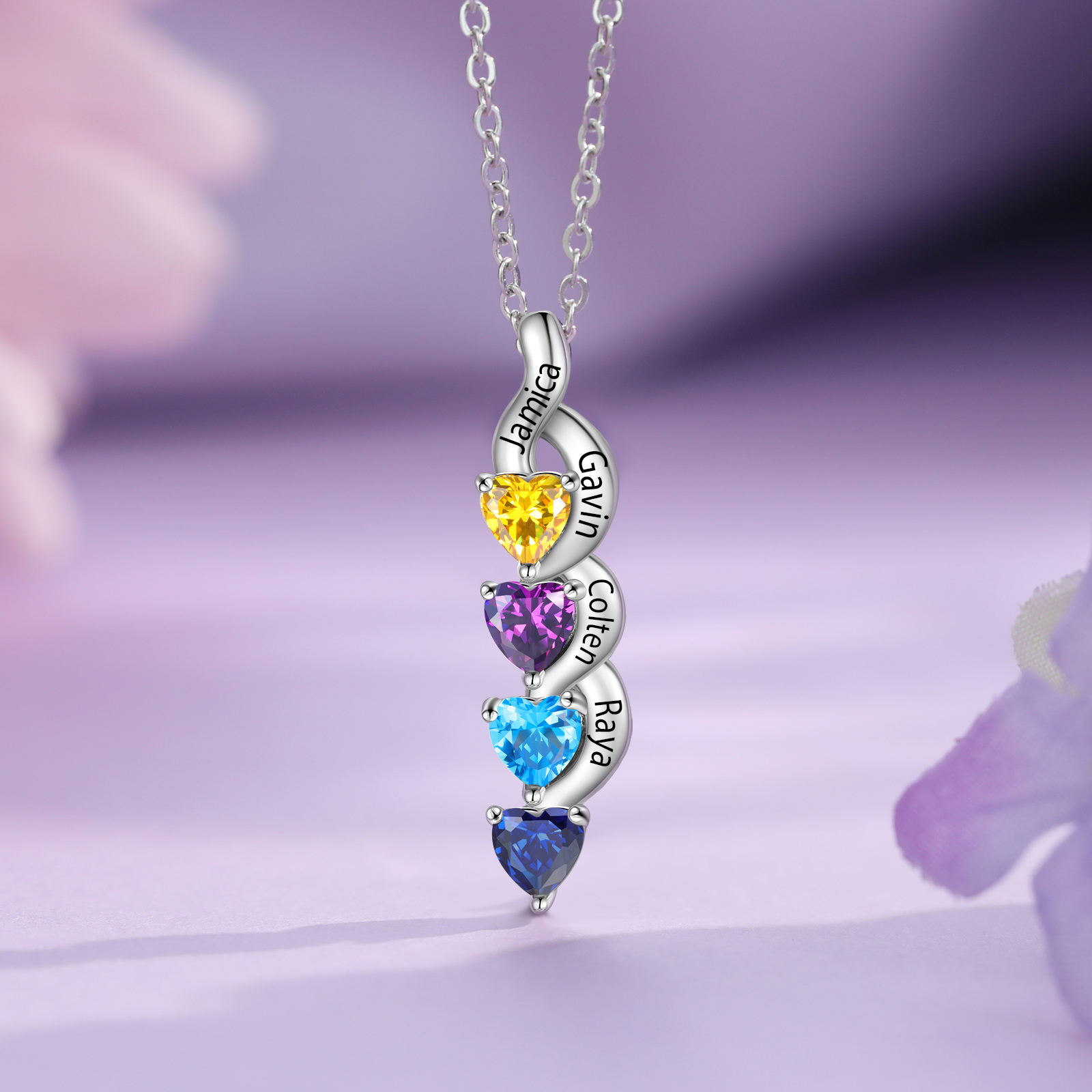 1-6 Noms Collier Cœur Personnalisé avec Pierres de naissance pour Femme