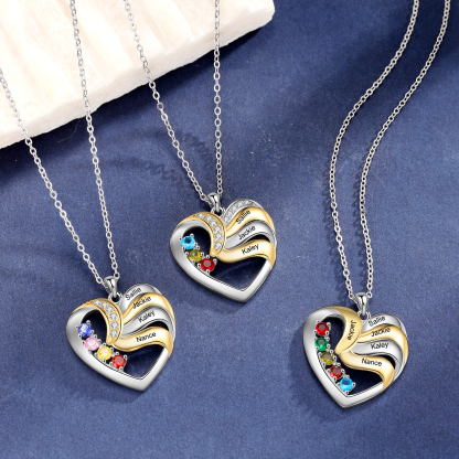 Collier Cœur 3 Prénoms Personnalisé avec 3 pierres de naissance | Jessemade
