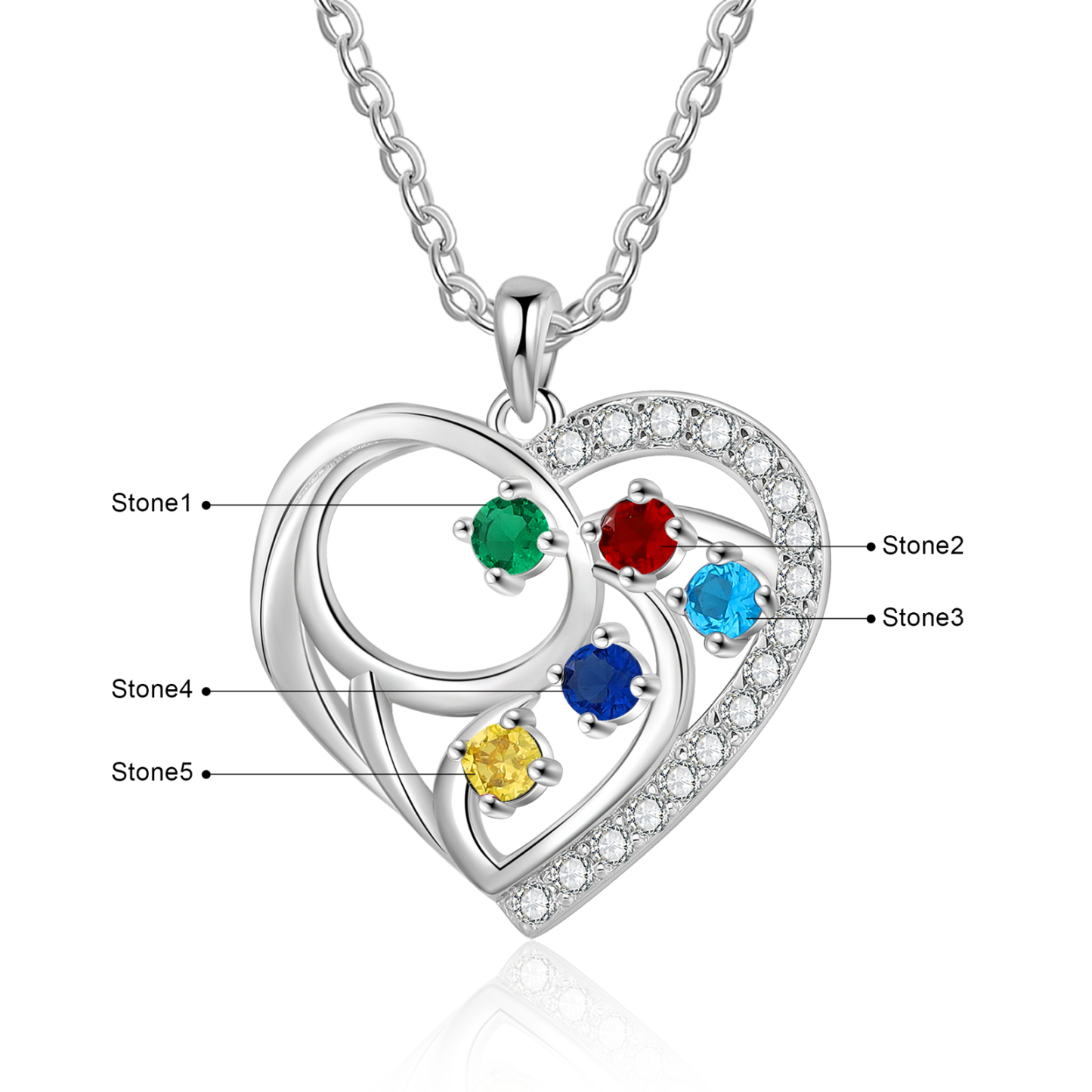 Collier Cœur 5 Pierres de Naissance