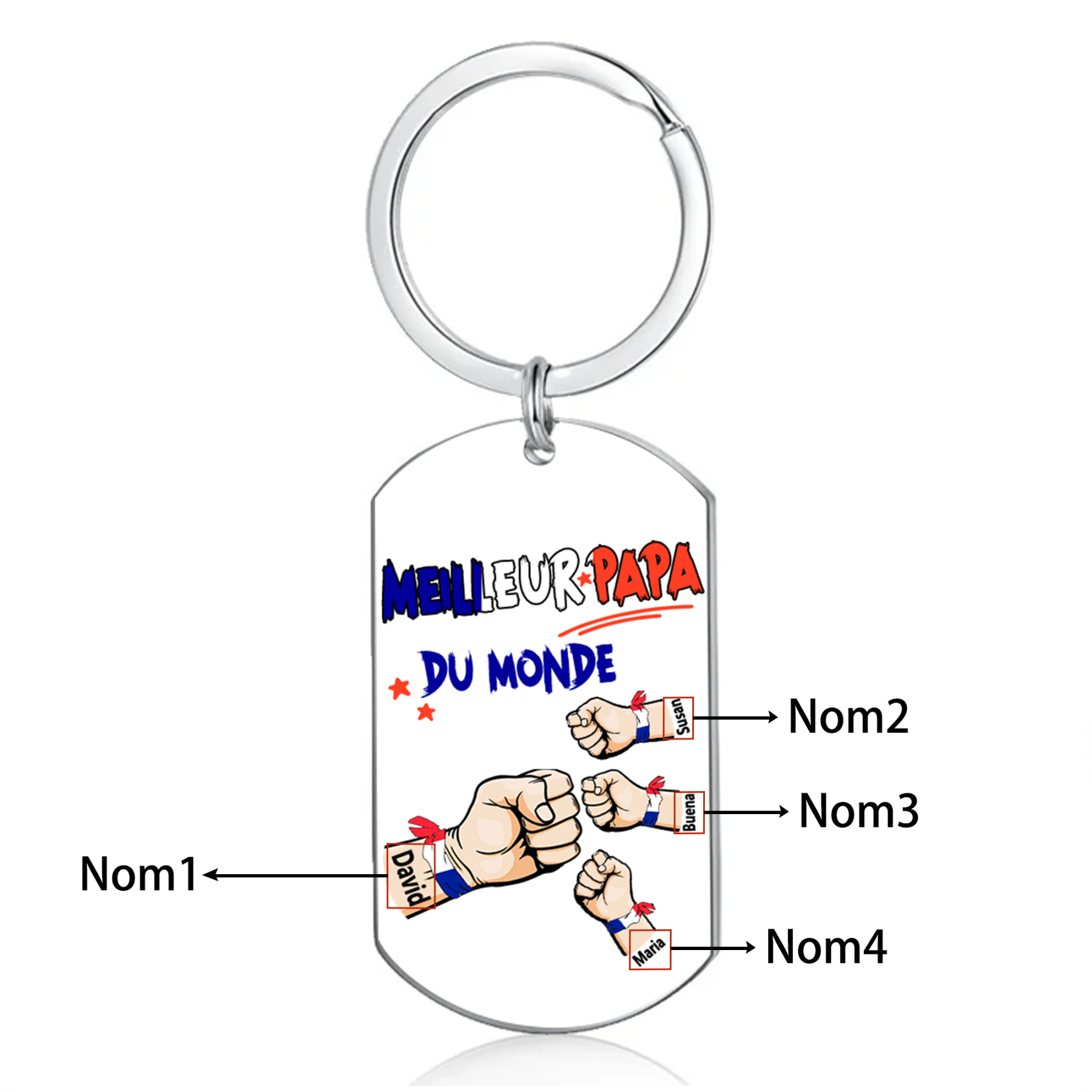 À mon Papa - Porte-Clés Poings 4 Prénoms Personnalisés