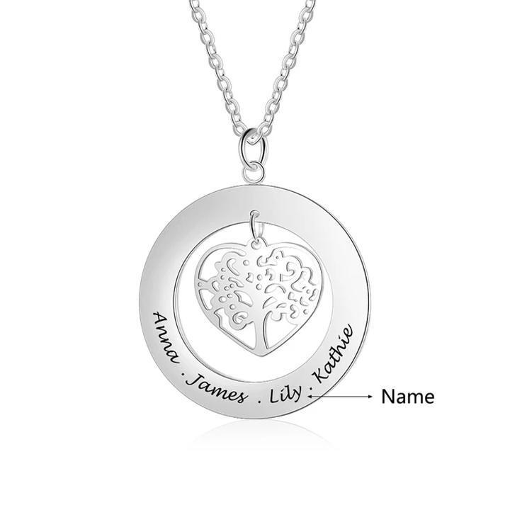Collier gravé Arbre de Vie Arbre Généalogique 4 Prénom Personnalisé