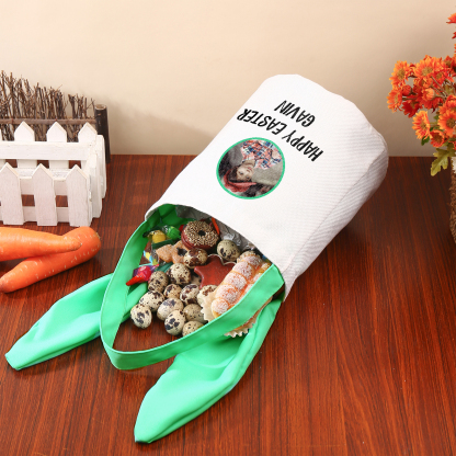 Sac de Pâques Lapin 1 Prénom et Photo Personnalisés avec Texte Tote Bag Enfant