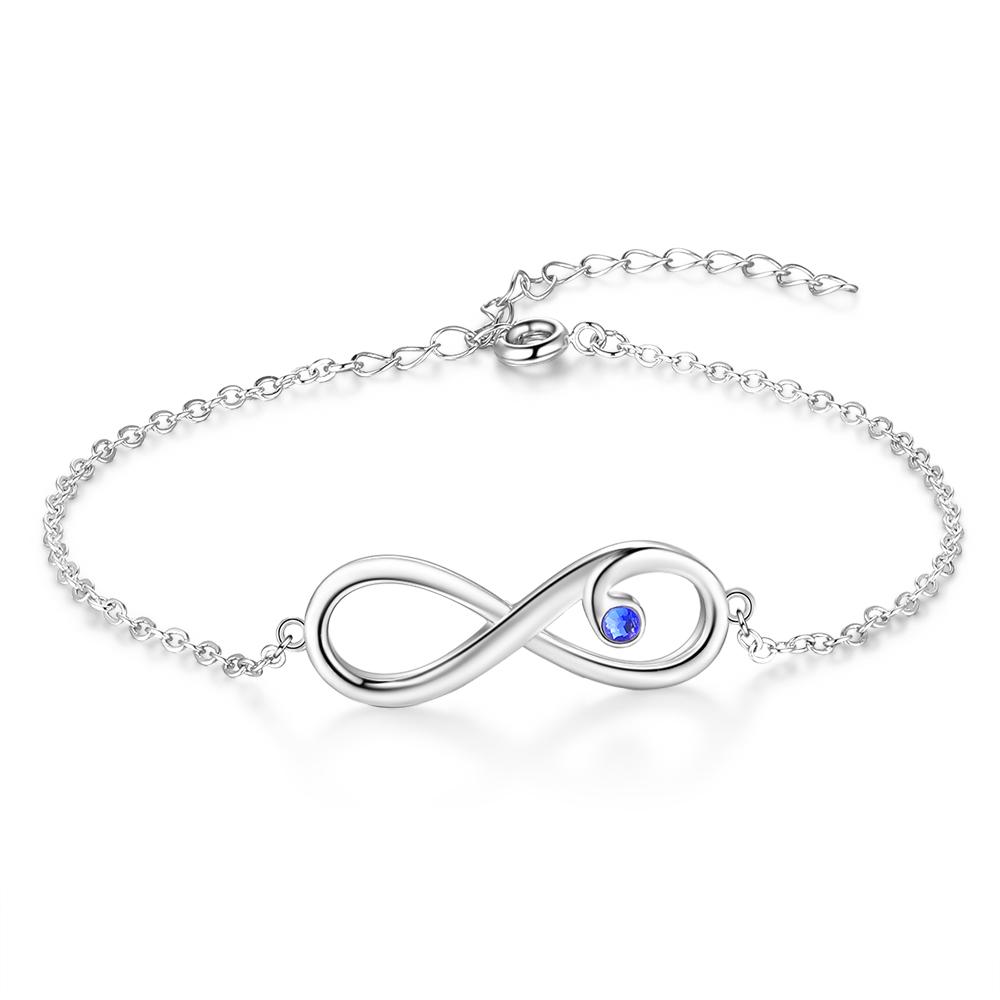 Bracelet à Breloque Infin Prénom Personnalisé avec Pierre de Naissance