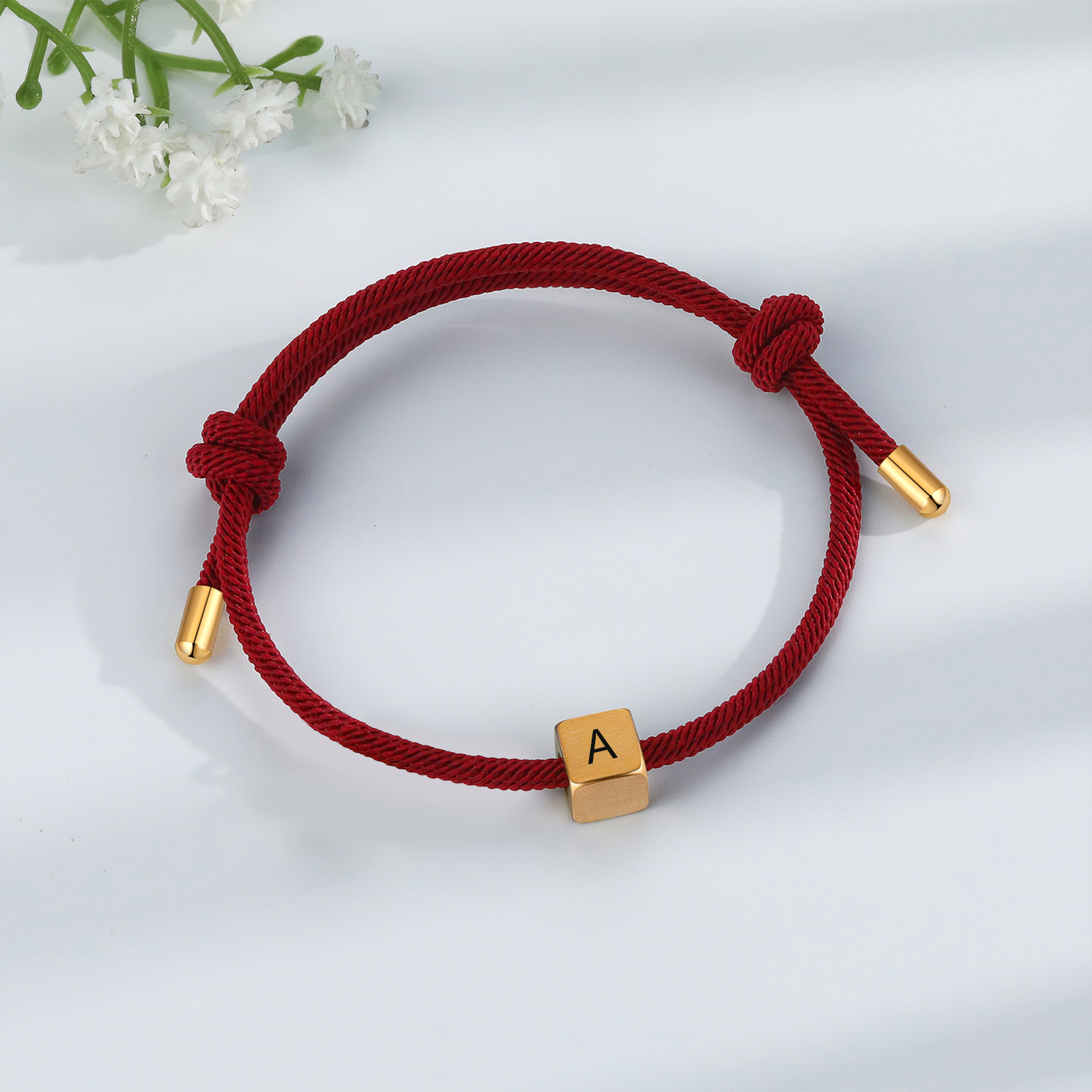 Bracelet Initiale 1 Lettre Personnalisée Rouge pour Couple｜Jessemade