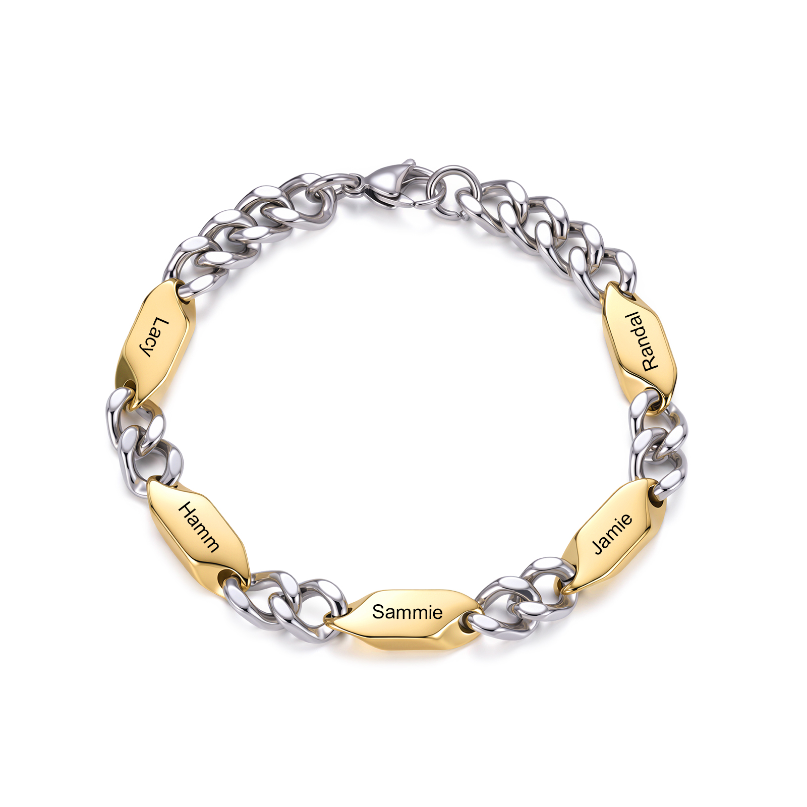 Bracelet Homme Personnalisé Gourmette en Acier Inoxydable avec 1 à 5 Prénoms Gravés – Cadeau Unique pour Papa, Mari ou Famille