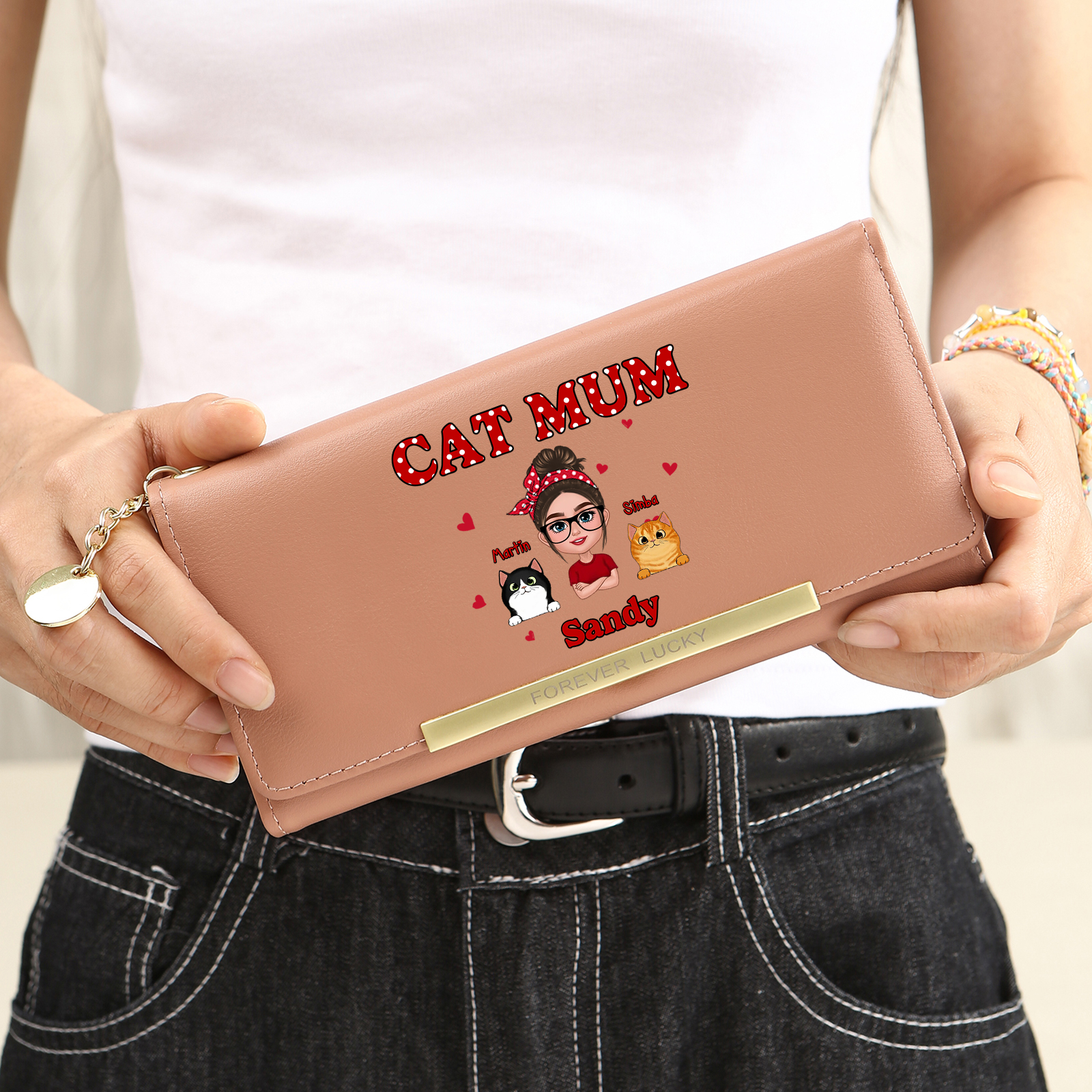 Portefeuille Personnalisé pour Maman de Chat avec 1-10 Prénoms Cadeau pour les amoureux des chats | Jessemade