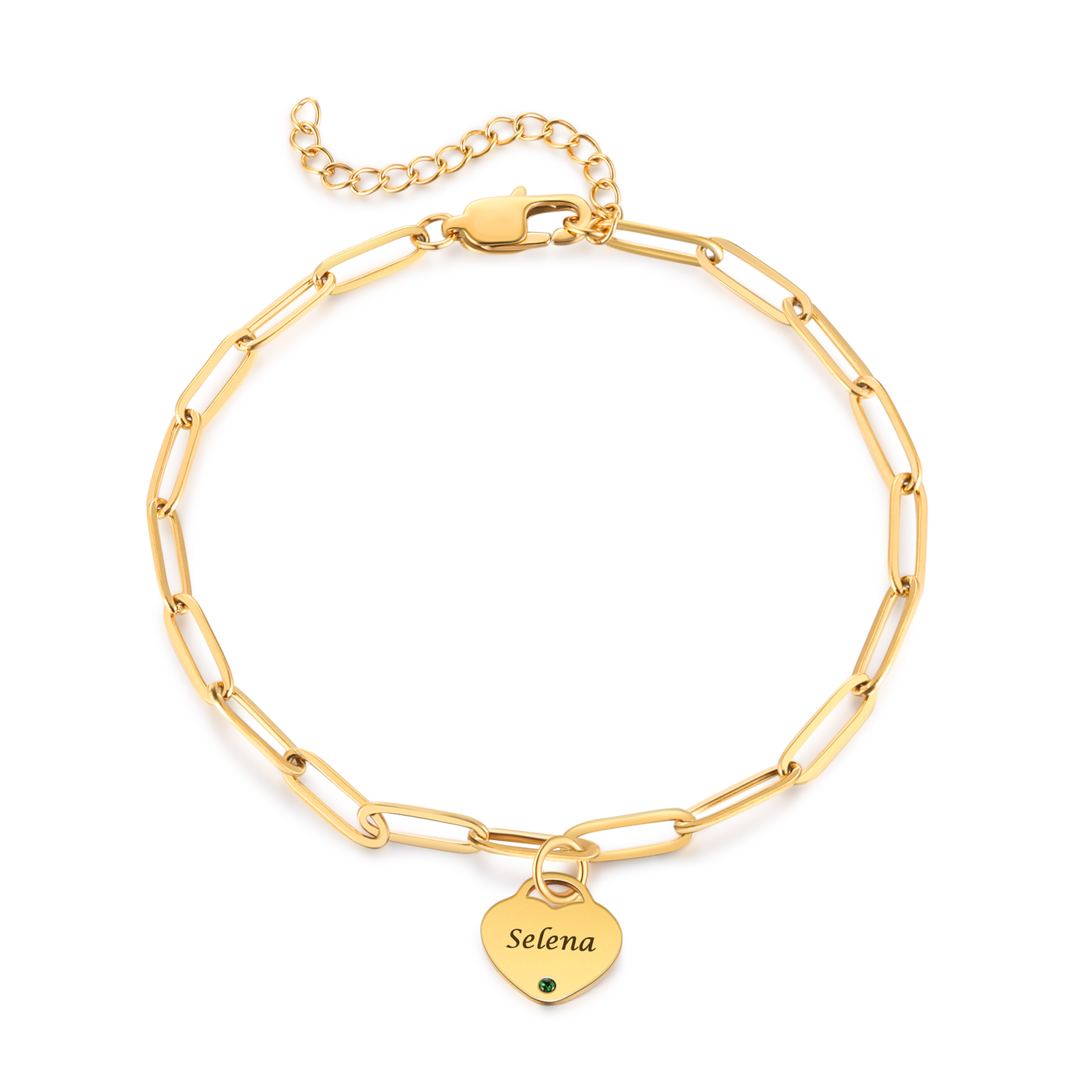 Bracelet de Cheville personnalisée avec Pendentif Cœur et Pierre de Naissance