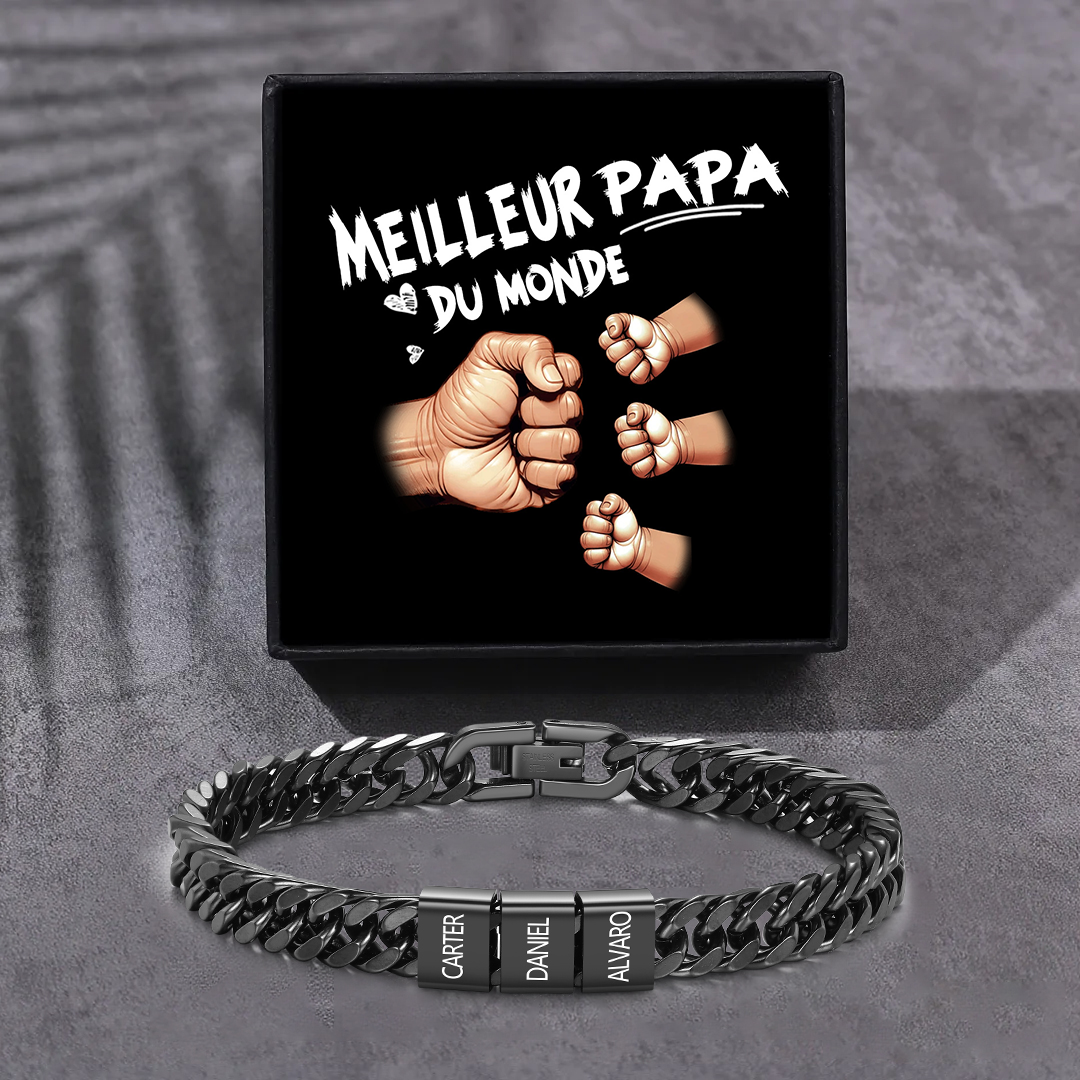 Bracelet Cubain Personnalisé pour Papa, couleurs argent/or/noir