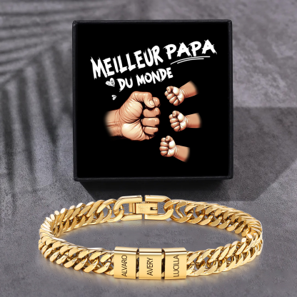 Bracelet Cubain Personnalisé pour Papa, couleurs argent/or/noir