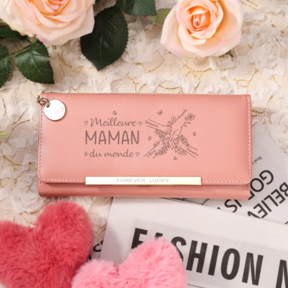 À Maman -Portefeuille Personnalisé long en cuir PU avec 2-7 Prénoms La Main Dans La Main Porte-monnaie pour Maman | Jessemade