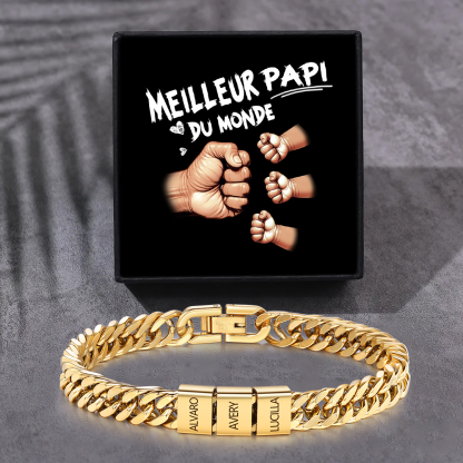 Bracelet Cubain en inox, Gourmette en argent/or/noir pour Papi,Papy,Grands-Pères