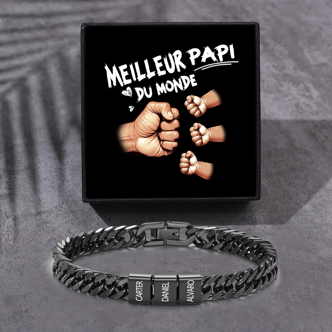 Bracelet Cubain en inox, Gourmette en argent/or/noir pour Papi,Papy,Grands-Pères
