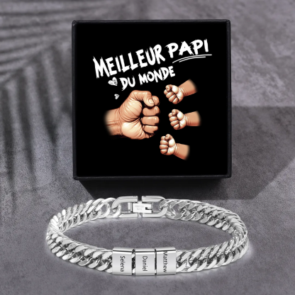 Bracelet Cubain en inox, Gourmette en argent/or/noir pour Papi,Papy,Grands-Pères