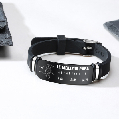 À Papa - Bracelet Personnalisé en Cuir et Acier Inoxydable Personnalisé avec 1-7 Prénoms Bracelet Homme | Jessemade