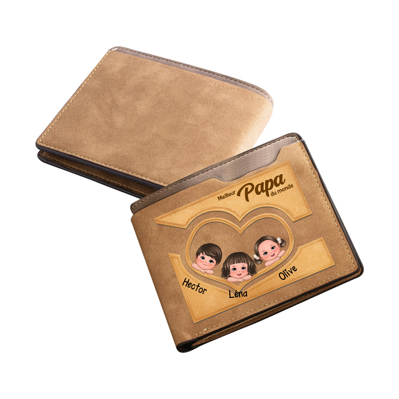 [Copy]À mon Papa - Portefeuille Personnalisé avec 1-10 Prénoms et Enfants illustrés Portefeuille Homme | Jessemade