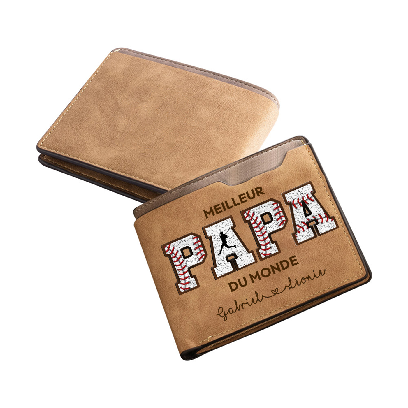 Portefeuille personnalisé avec prénoms et message gravé - Cadeau pour Papa | Cadeau Fête des Pères | Jessemade