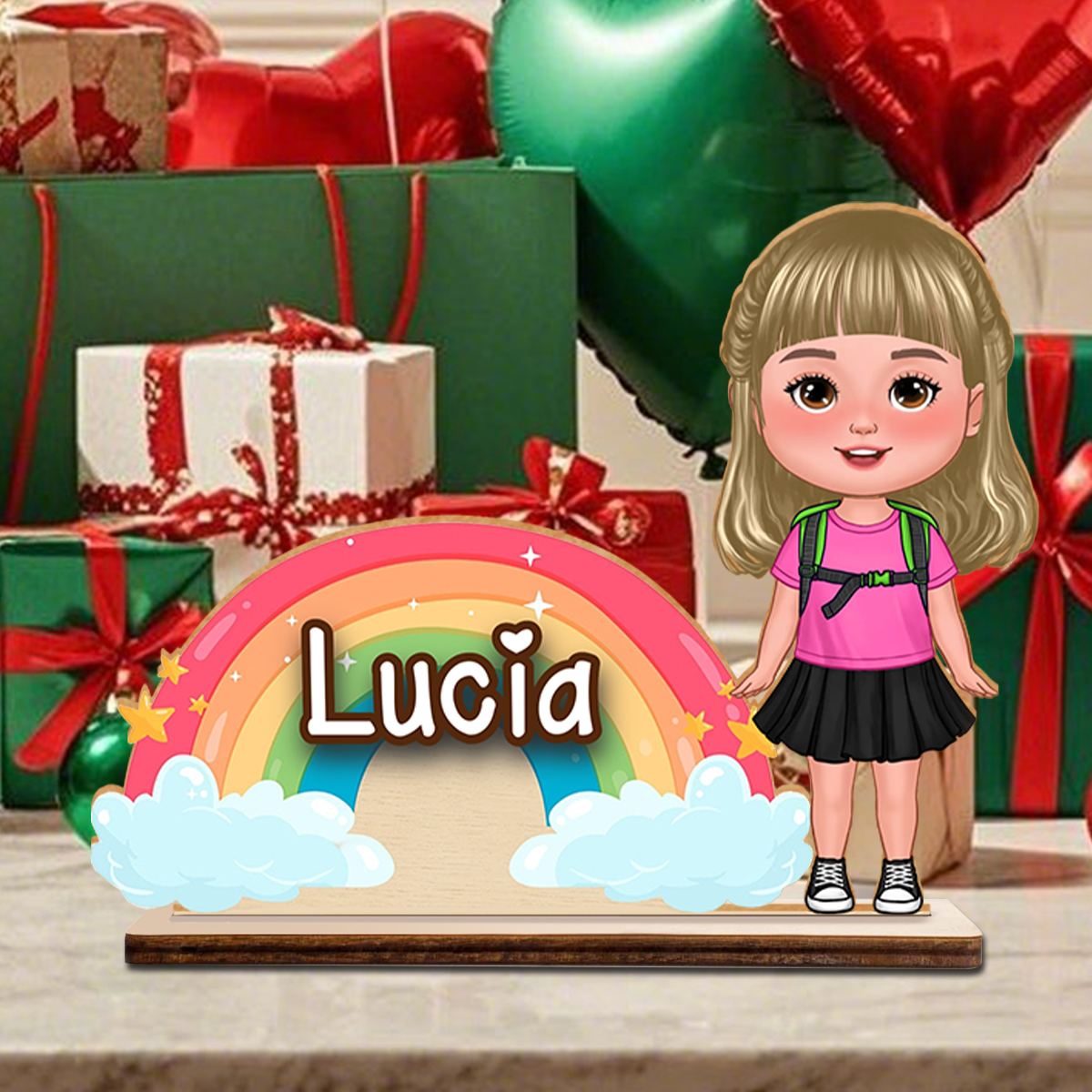 Décoration en Bois Personnalisée Arc-en-Ciel avec Prénom et Personnage Cadeau pour Enfant | Jessemade