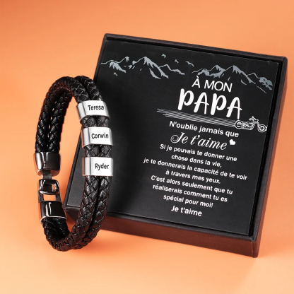 Bracelet Cuir tressé 2-5 Perles Prénom Bracelet Personnalisé Homme pour Papa｜Jessemade