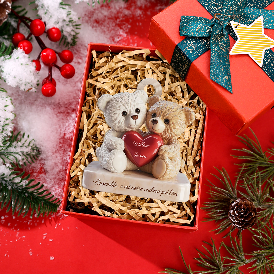 Décoration Sapin Noël Oursons Cœur Personnalisable Couple