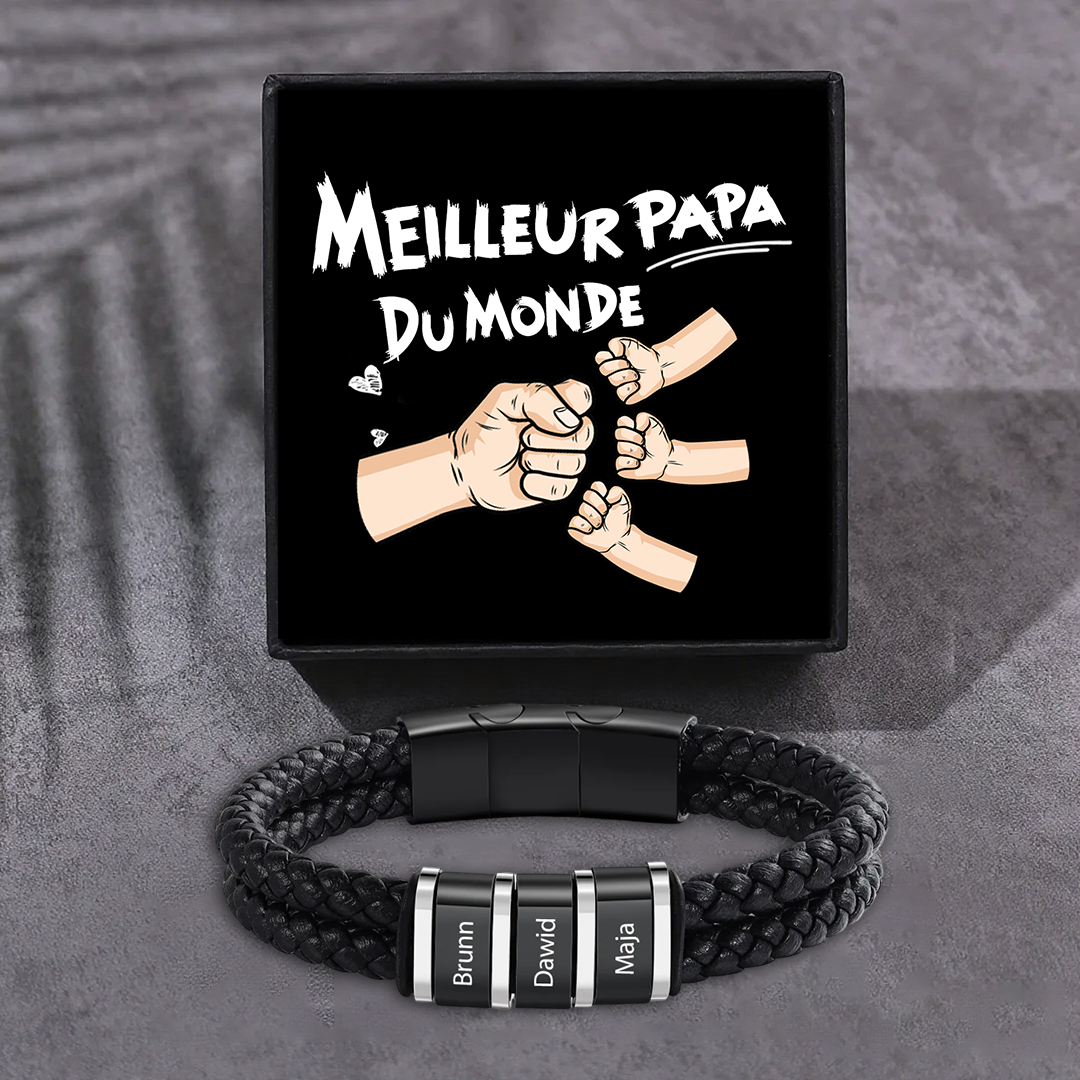 Bracelet Personnalisé en Cuir et Acier Inoxydable Personnalisé avec 1-5 Prénoms Bracelet Homme | Jessemade