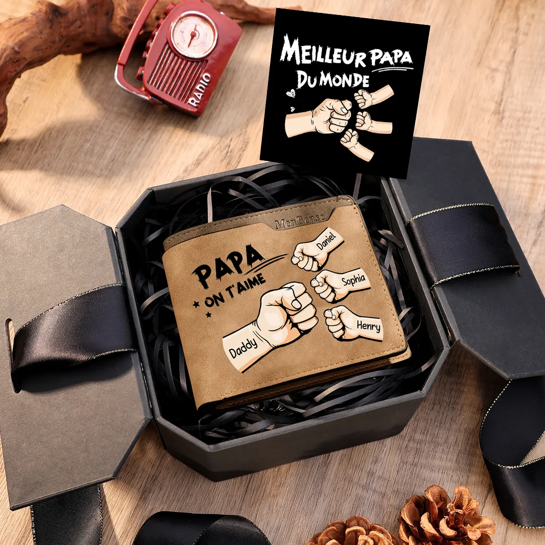 À mon Papa-Portefeuille Personnalisés avec 3 Prénoms et Poings Portefeuille Homme Classique Cadeaux Fête Des Pères | Jessemade