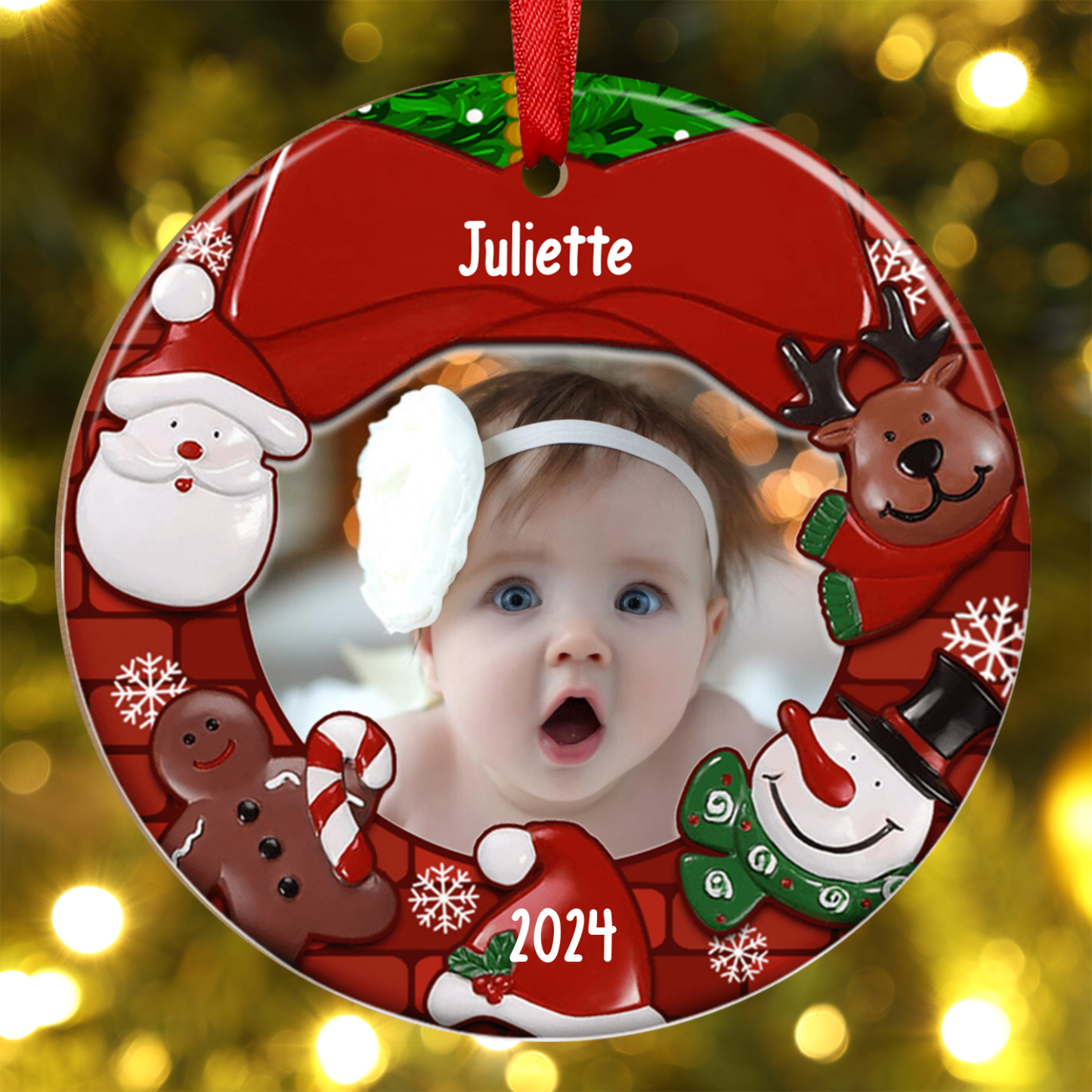 Ornements de Noël Bébé en Acrylique Photo et Prénom Personnalisés avec Année
