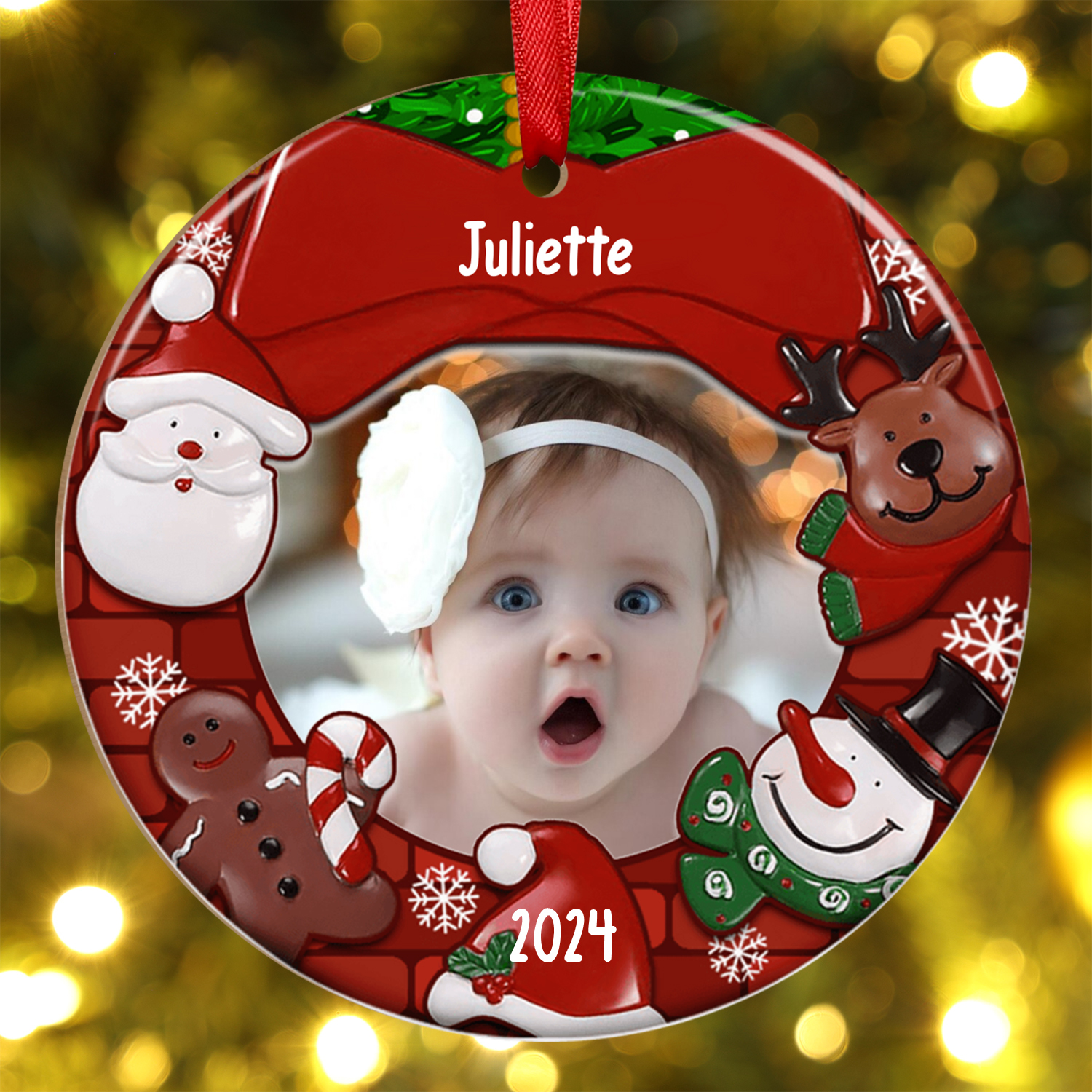Ornements de Noël Bébé en Acrylique Photo et Prénom Personnalisés avec Année