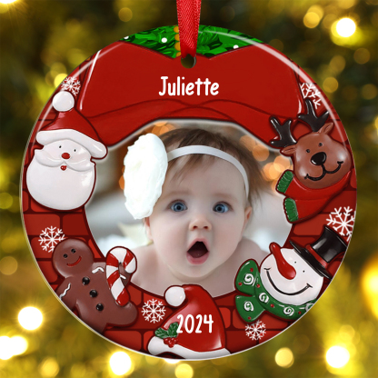 Ornements de Noël Bébé en Bois Photo et Prénom Personnalisés avec Année