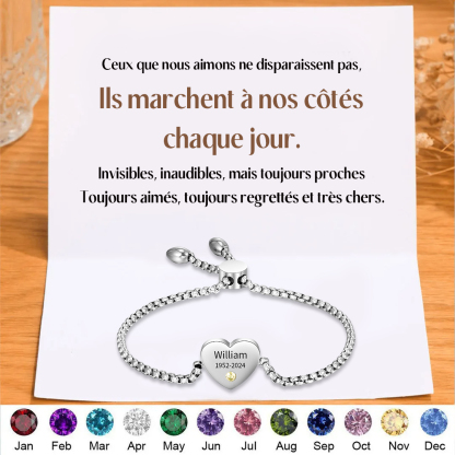 Bracelet Cœur 1 Prénom Personnalisé avec Pierres de Naissance pour Fem