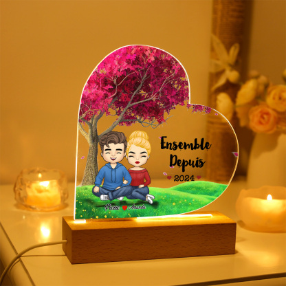 Lampe de chevet LED 2 prénoms personnalisés avec texte amoureux | Jessemade