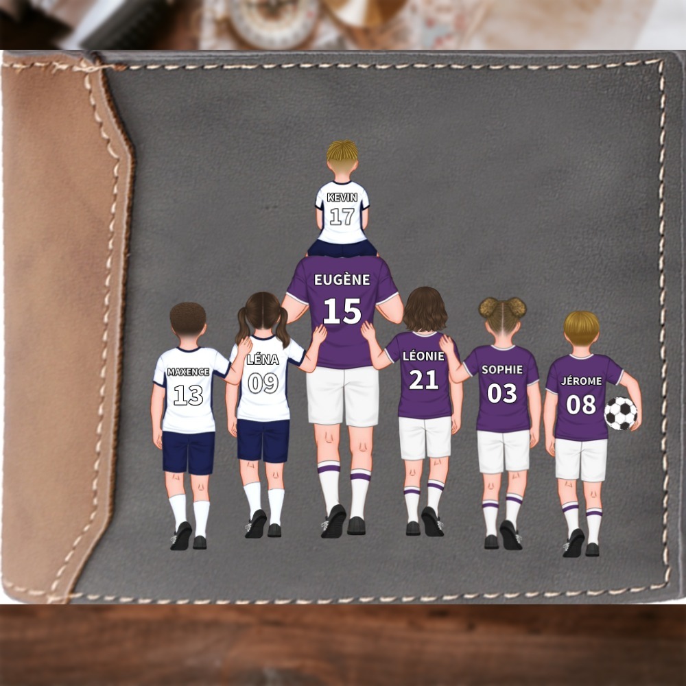 Portefeuille Personnalisé 1-8 Enfants et Prénoms Porte-Monnaie Carte en Cuir PU pour Homme | Jessemade