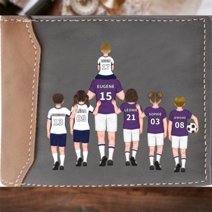 Portefeuille Personnalisé 1-8 Enfants et Prénoms Porte-Monnaie Carte en Cuir PU pour Homme | Jessemade