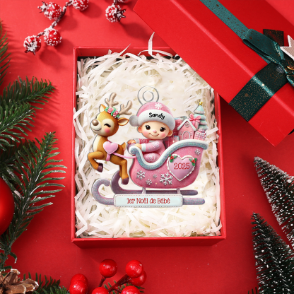 Décoration Sapin Noël Personnalisée en forme de traîneau - 1er Noël de bébé