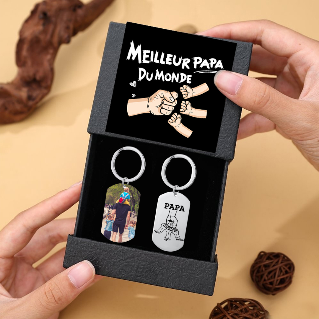 À mon Papa - 1-5 Noms Porte-Clés Poings Personnalisés avec Photo | Cadeau Fête des Pères | Jessemade