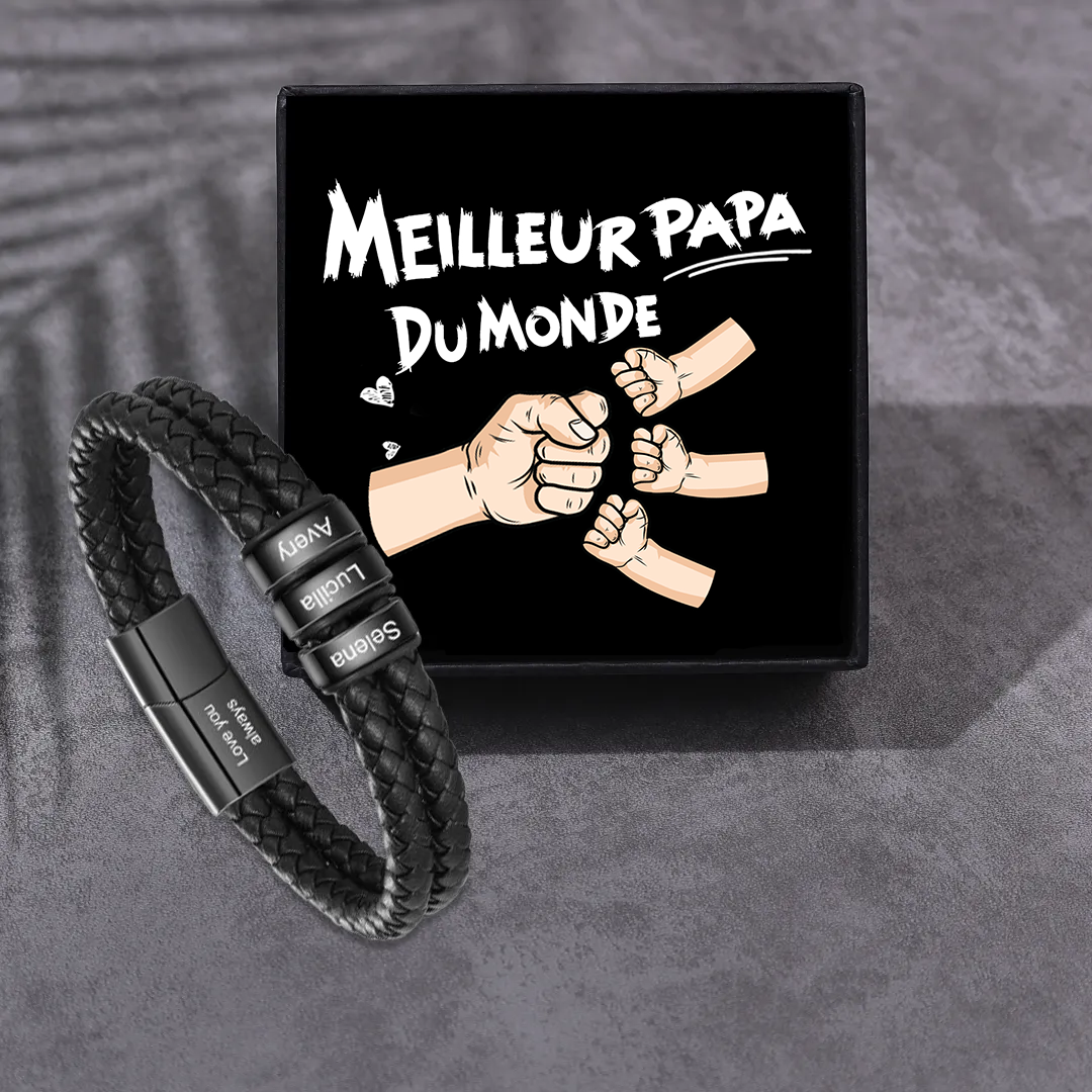 Bracelet Homme personnalisé avec 2-6 Prénoms et 1 Texte gravé | Jessemade
