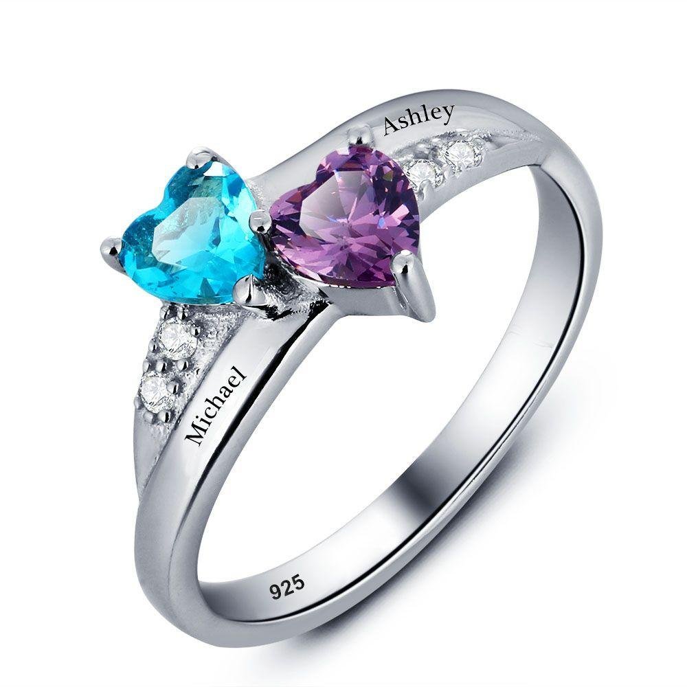 Bague 2 Prénom Personnalisé avec Pierre de Naissance
